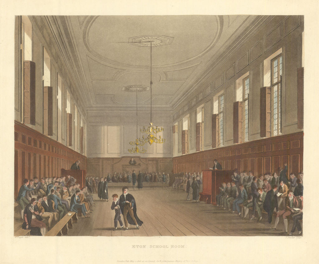 Eton College School Room. Upper School. Ackermann's schools 1816 old print